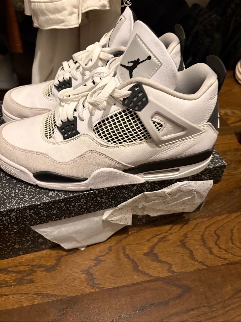 Jordan 4s Military Back Men's Sneakers in White and Black